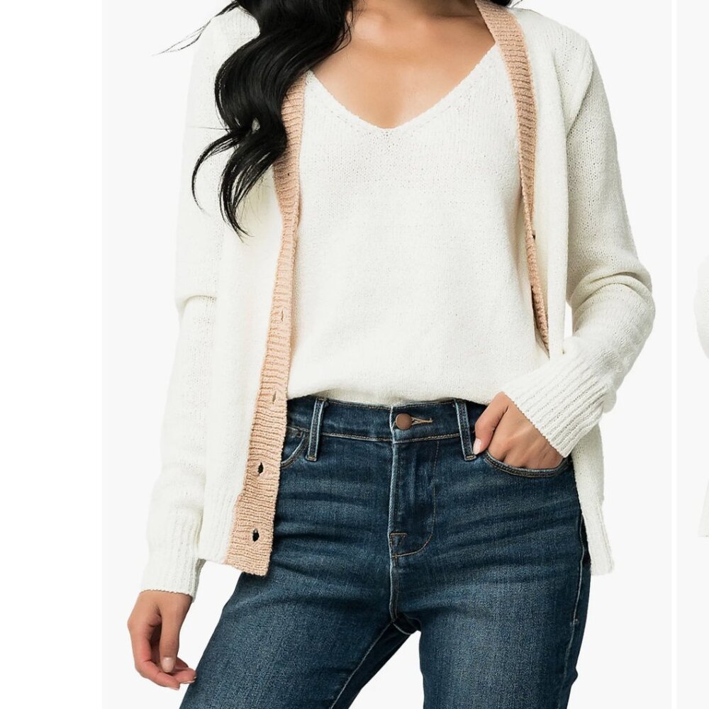 GIBSONLOOK NWT Gigi Colorblock Ivory Shell Pink Cardigan Sweater size small